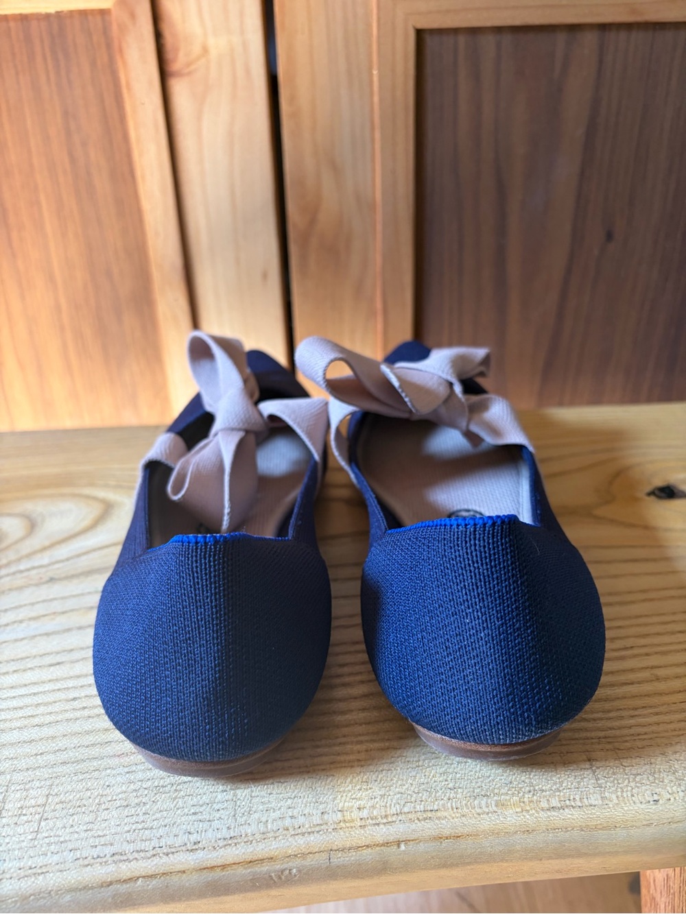 Rothy's Navy Pointed Flats with Beige Bow - Picture 3 of 4